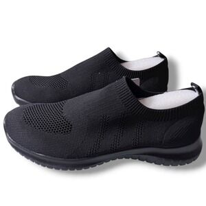 NWT Men's Black Slip On Knit Comfort Soft Fashion Sock Sneakers Shoes Sz 42 9 US